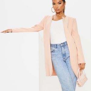stone collarless longline jacket
